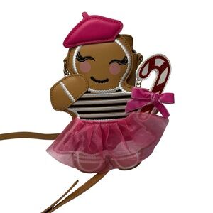 Betsey Johnson Kitsch Gingerbread Girl Crossbody Bag Pink Tutu Beret Candy Cane